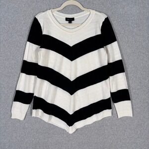 AB Studio Tunic Sweater Large Black Cream‎ Chevron Flowy Nautical Modern Beachy